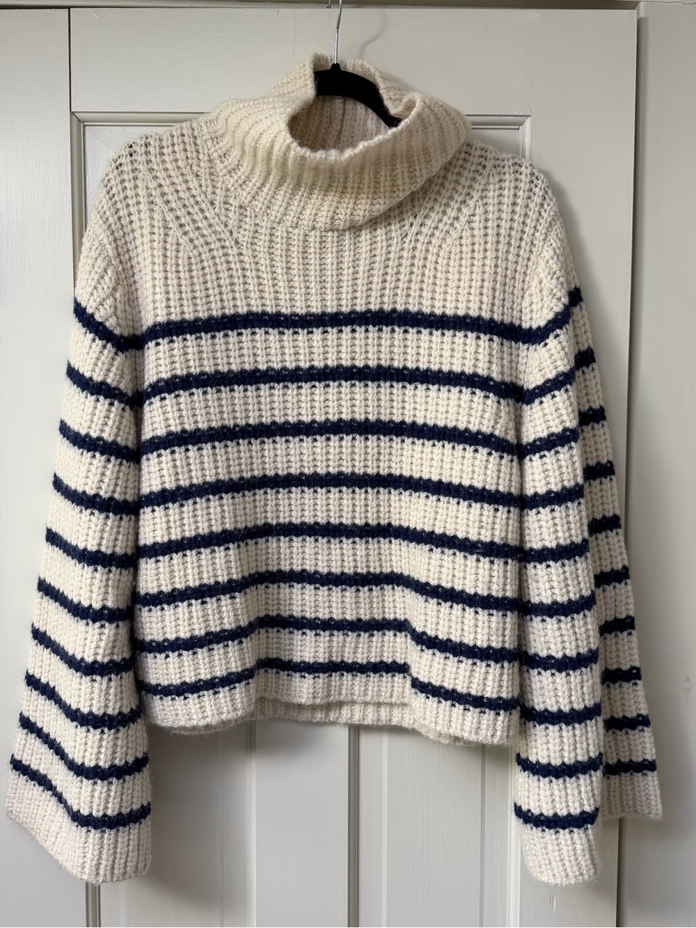 Aritzia Striped Turtleneck Sweater - Cream & Navy